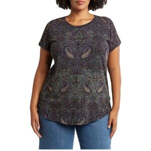 Lucky Brand Paisley Slit Back Boho Tee